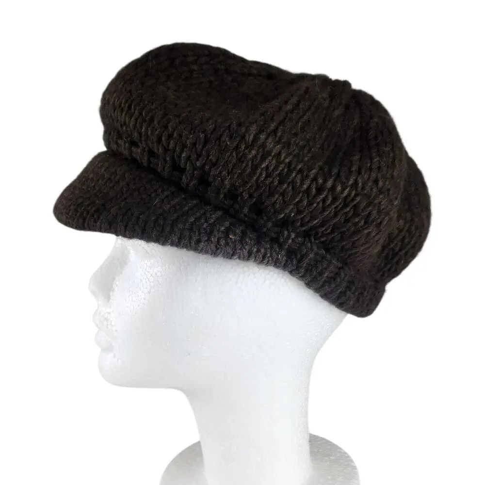 Y2K Vtg Halogen Brown Knit Newsboy Hat Cap Made In Italy Twee 2000s Preppy Wool - Picture 3 of 8
